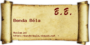 Benda Béla névjegykártya